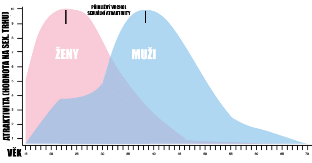 Životní moudro ohledně vztahů: přibližný vývoj sexuální atraktivity žen a mužů v čase není shodný.